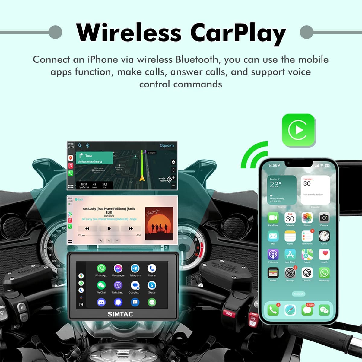 Simtac motorcycle GPS CarPlay & Android Auto system – M2